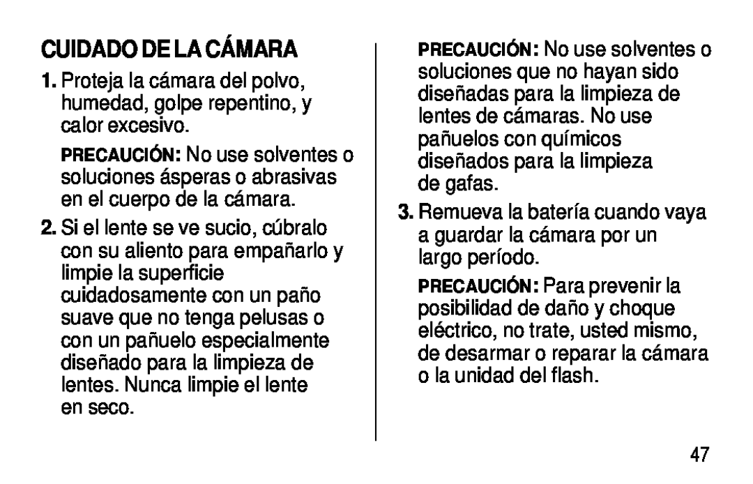 Kodak C400, C300 manual Cuidado De La Cámara 