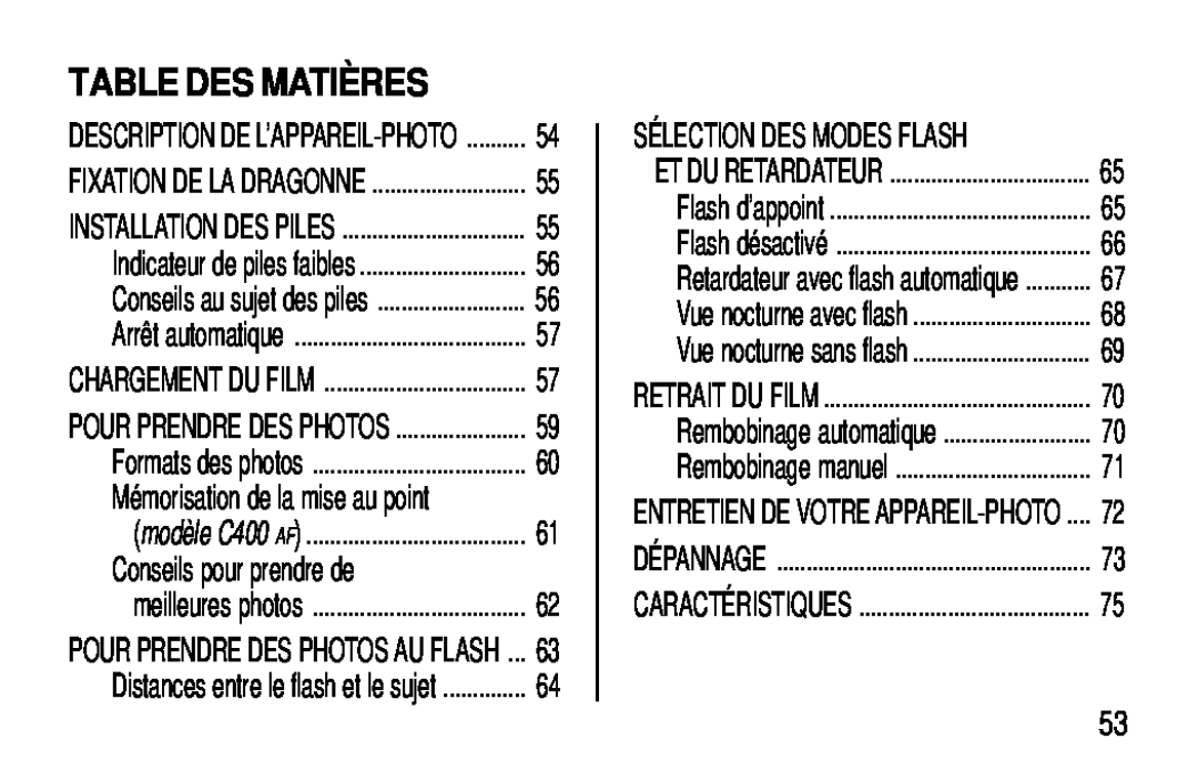 Kodak C400, C300 manual Conseils pour prendre de, Table Des Matières 