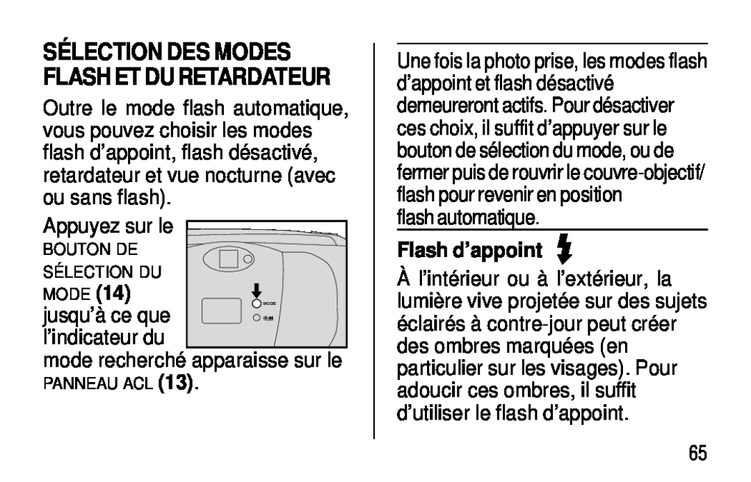 Kodak C400, C300 manual Sélection Des Modes Flash Et Du Retardateur, Flash d’appoint 