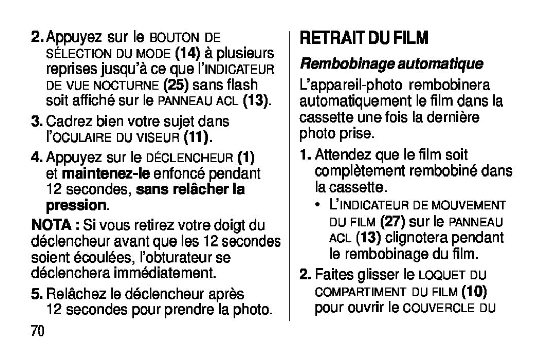 Kodak C300, C400 manual Retrait Du Film, Rembobinage automatique 