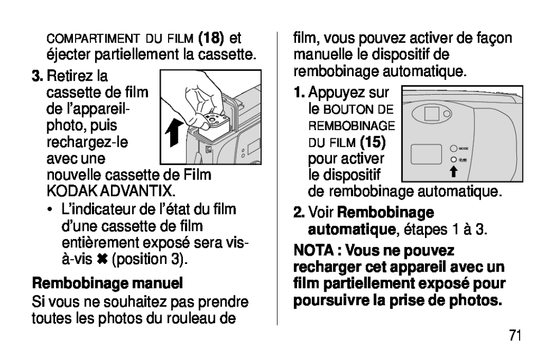 Kodak C400, C300 manual Rembobinage manuel, Voir Rembobinage 