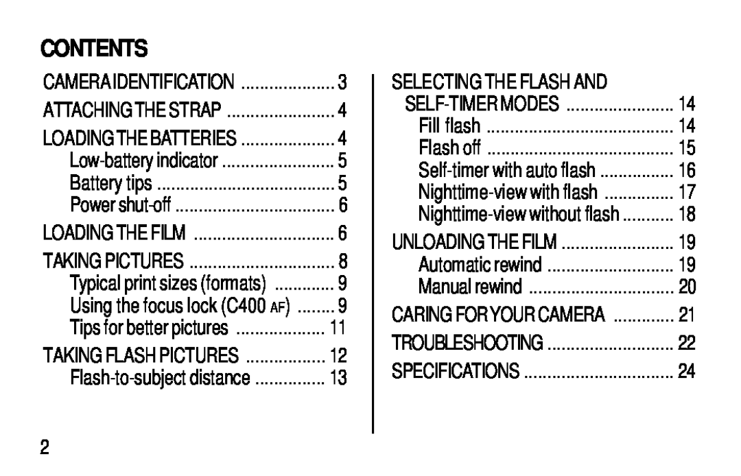 Kodak C300, C400 manual Contents 