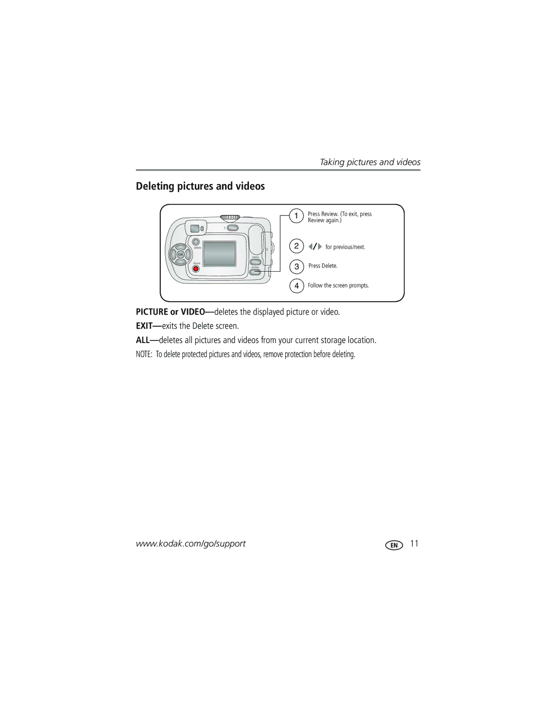 Kodak C310, CD40 manual Deleting pictures and videos 