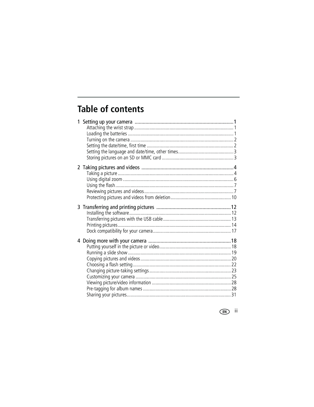 Kodak C310, CD40 manual Table of contents 