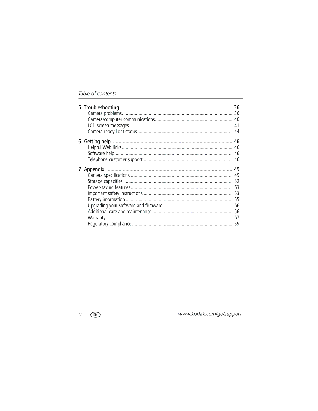 Kodak C310, CD40 manual Table of contents 