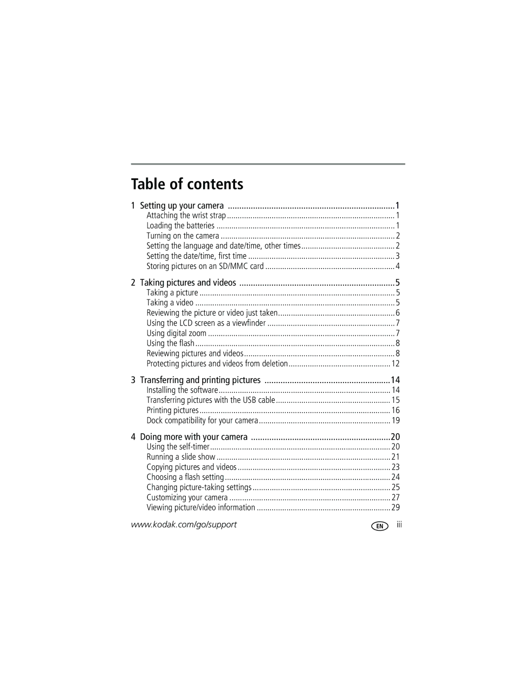 Kodak C530, C315, CD50, C315, C315, CD50 manual Table of contents 