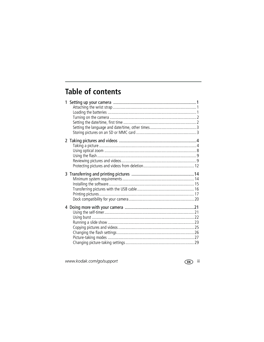 Kodak C330 manual Table of contents 