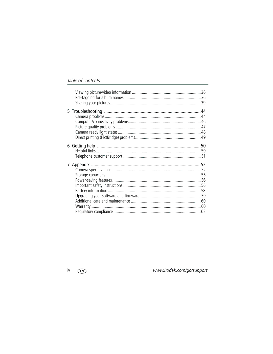 Kodak C340 manual Table of contents 