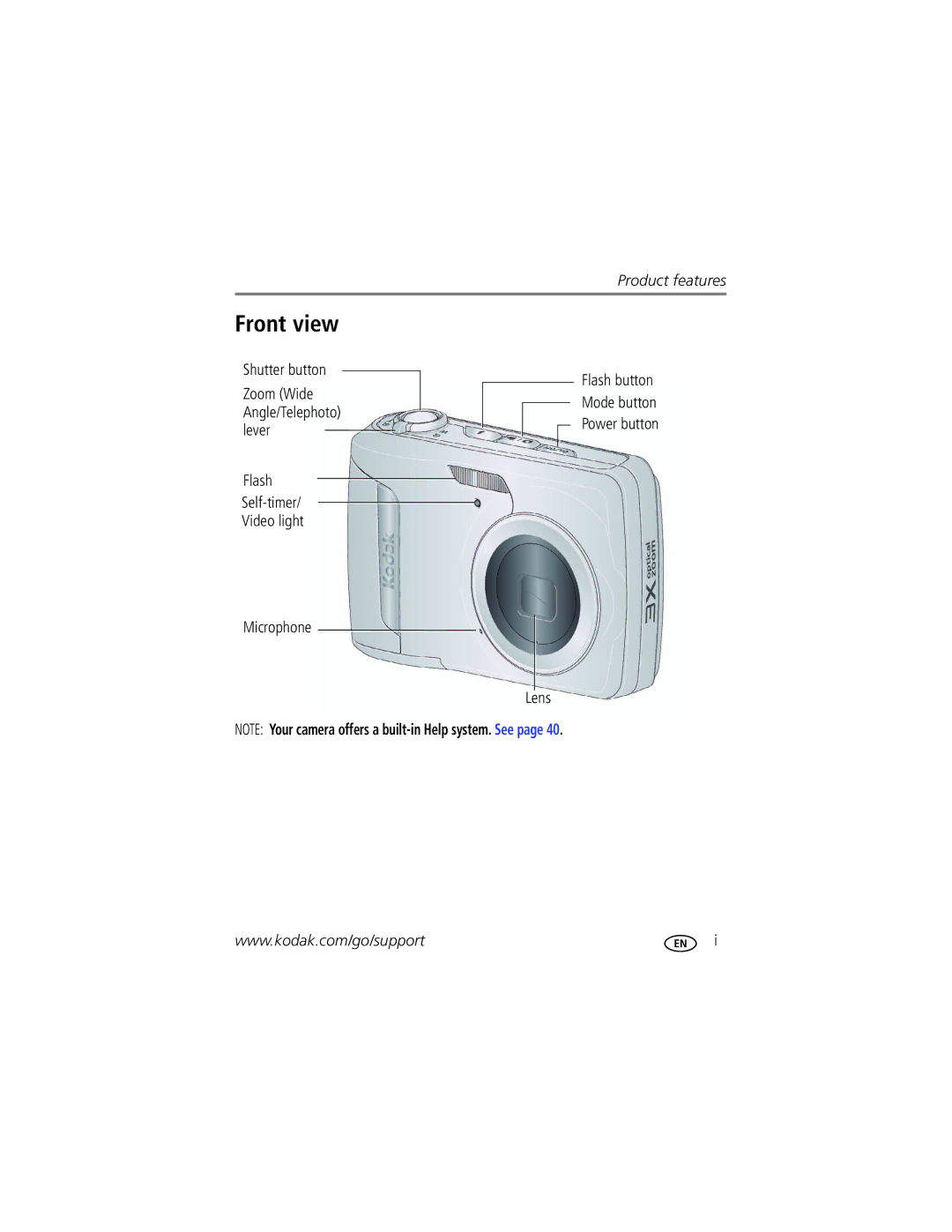 Kodak C443 manual Front view, Shutter button 