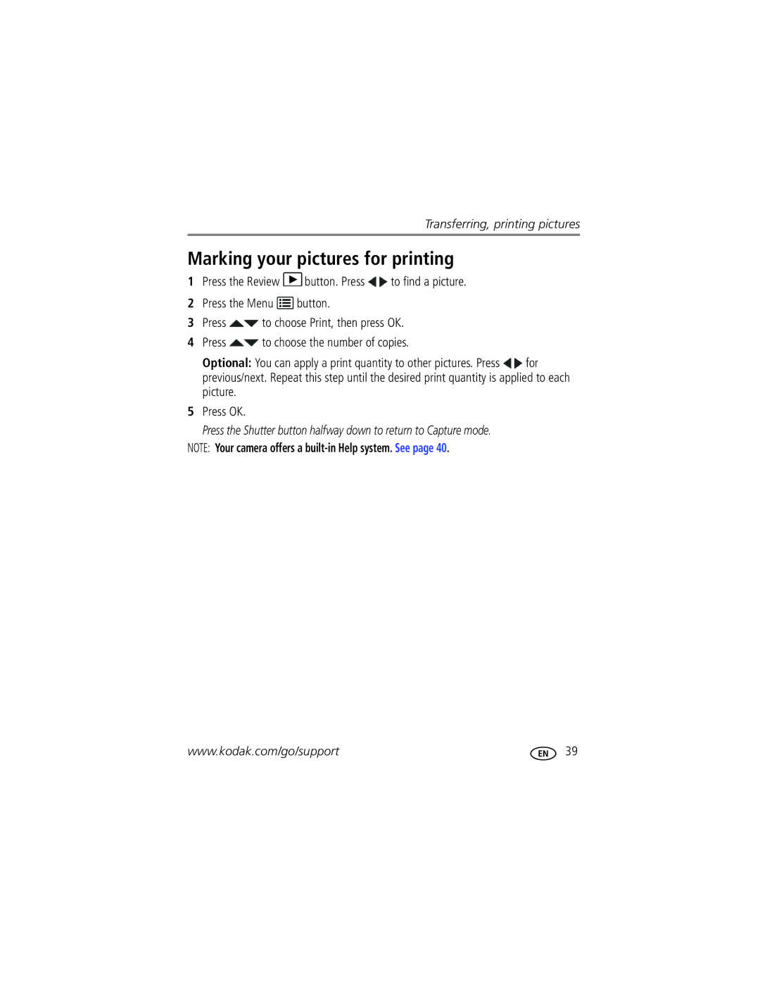 Kodak C443 manual Marking your pictures for printing 