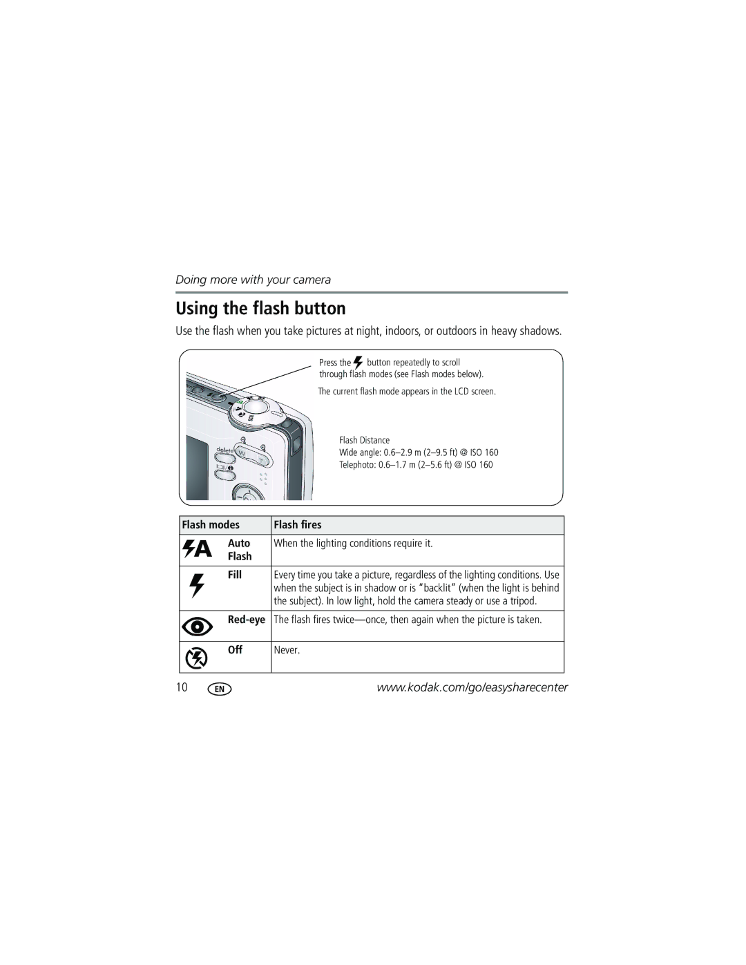 Kodak C513 manual Using the flash button 