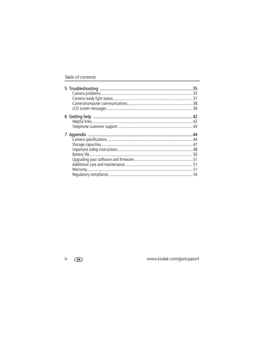 Kodak C533, C503 manual Table of contents 