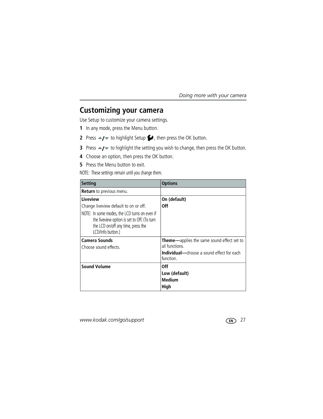 Kodak C603 manual Customizing your camera, LCD/Info button 