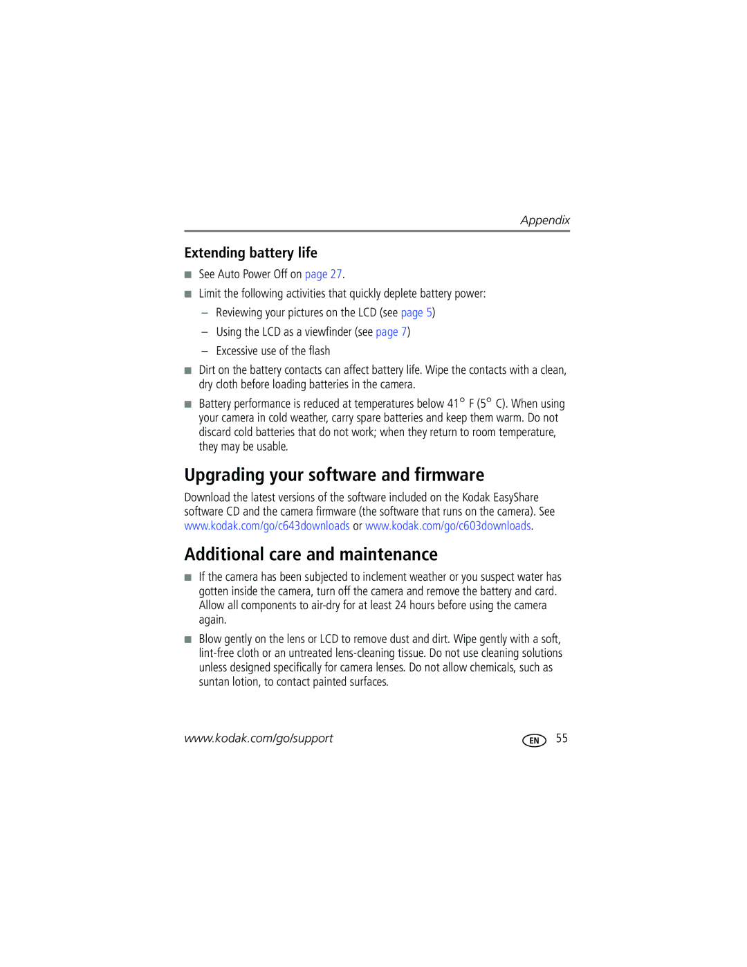 Kodak C603 manual Extending battery life 