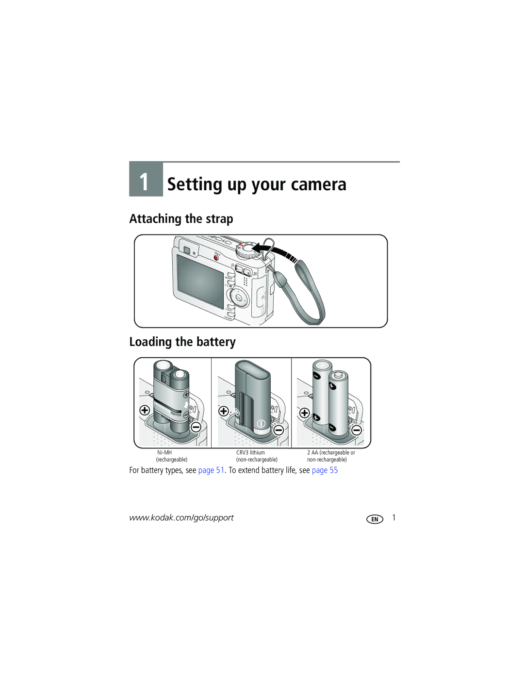 Kodak C603 manual Setting up your camera, Attaching the strap Loading the battery 