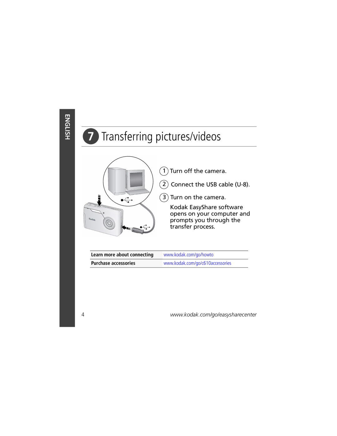 Kodak C610 manual Transferring pictures/videos 