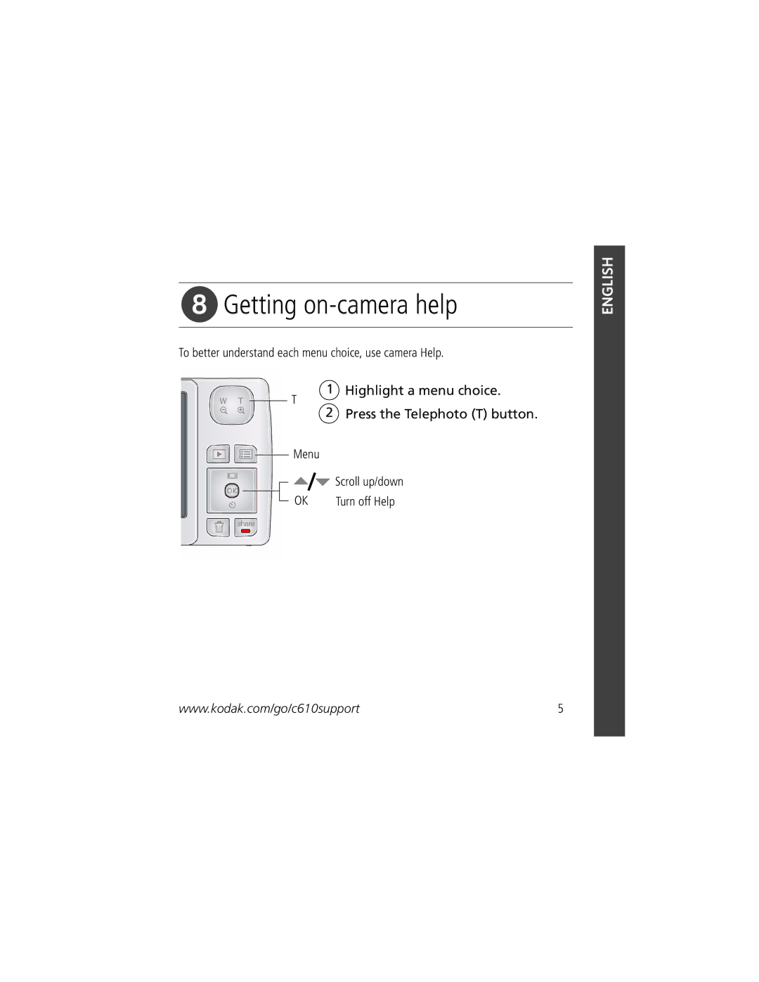 Kodak C610 manual Getting on-camera help 