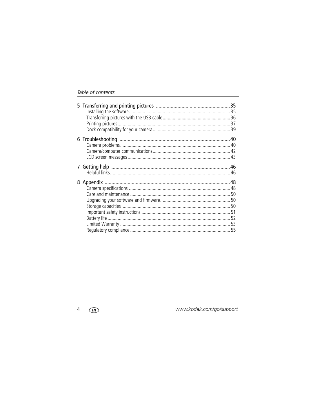 Kodak C613 manual Table of contents 