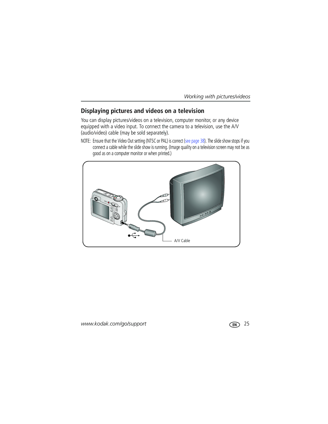 Kodak C653, C623, C623 manual Displaying pictures and videos on a television 