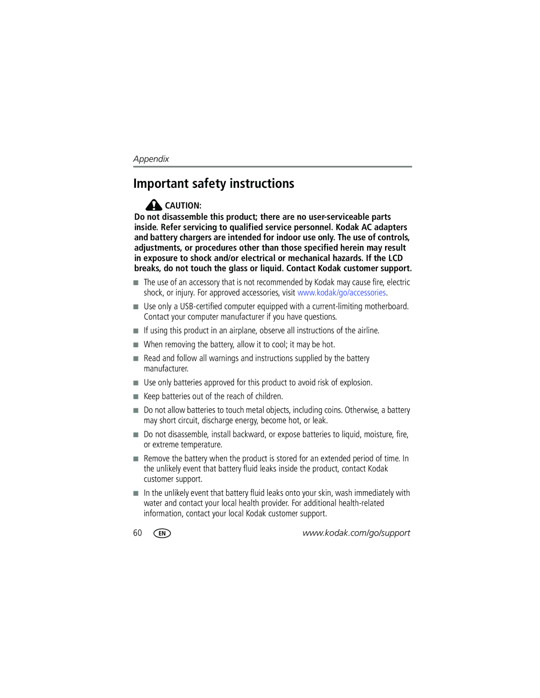 Kodak C623, C623, C653 manual Important safety instructions 