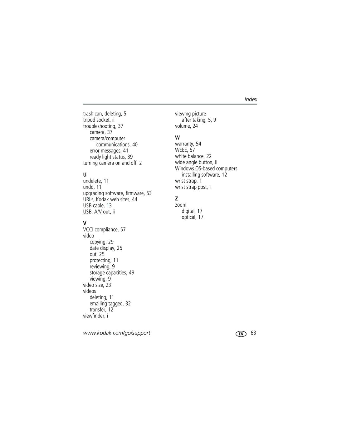 Kodak C633 manual Turning camera on and off, Trash can, deleting, 5 tripod socket, ii troubleshooting, Digital, 17 optical 