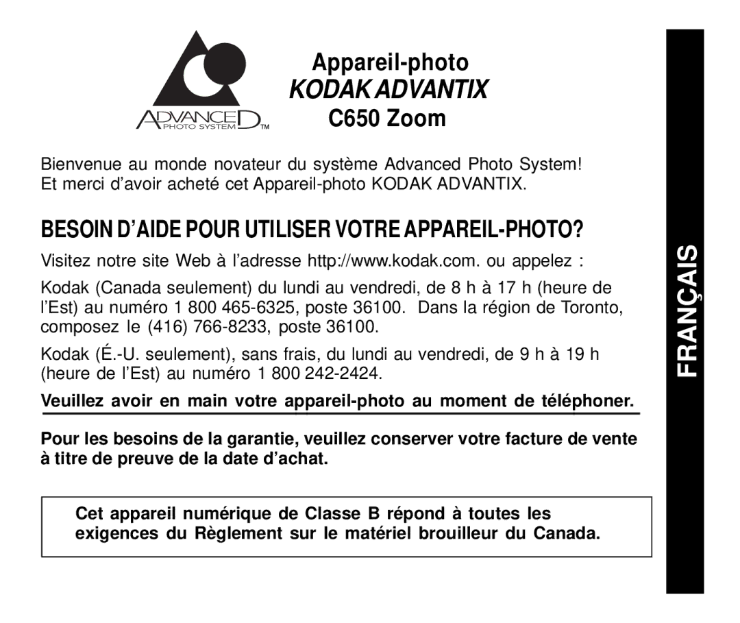 Kodak C650 manual Français 