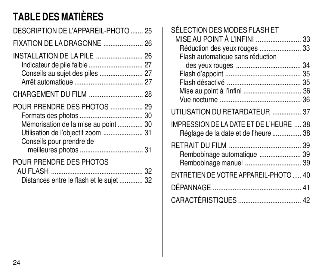 Kodak C650 manual Table DES Matières, Conseils pour prendre de, Flash automatique sans réduction 