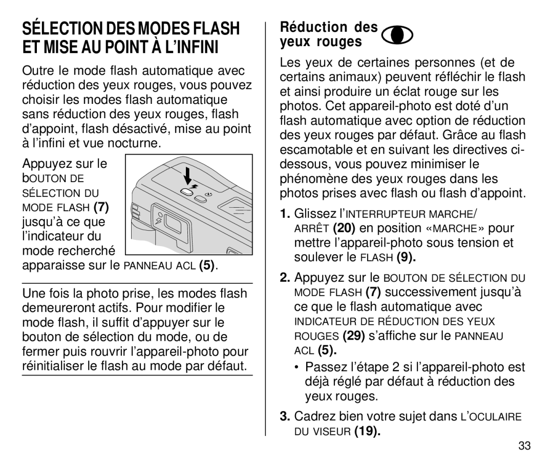 Kodak C650 manual Réduction des yeux rouges 