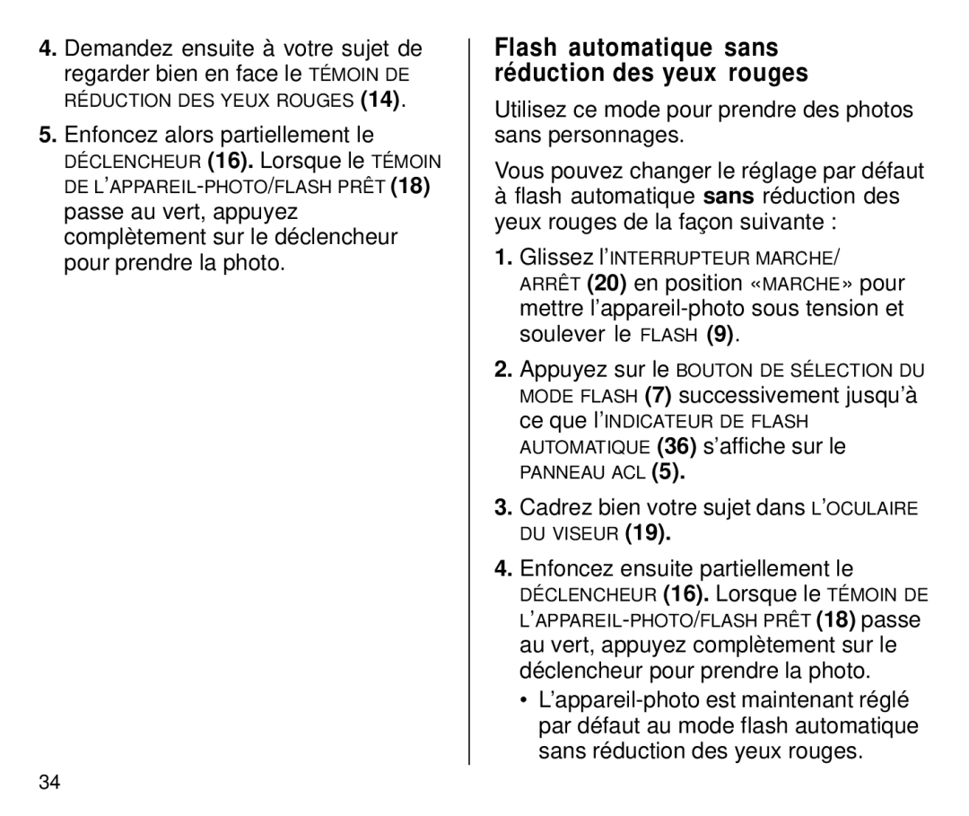 Kodak C650 manual Flash automatique sans réduction des yeux rouges, Enfoncez alors partiellement le 