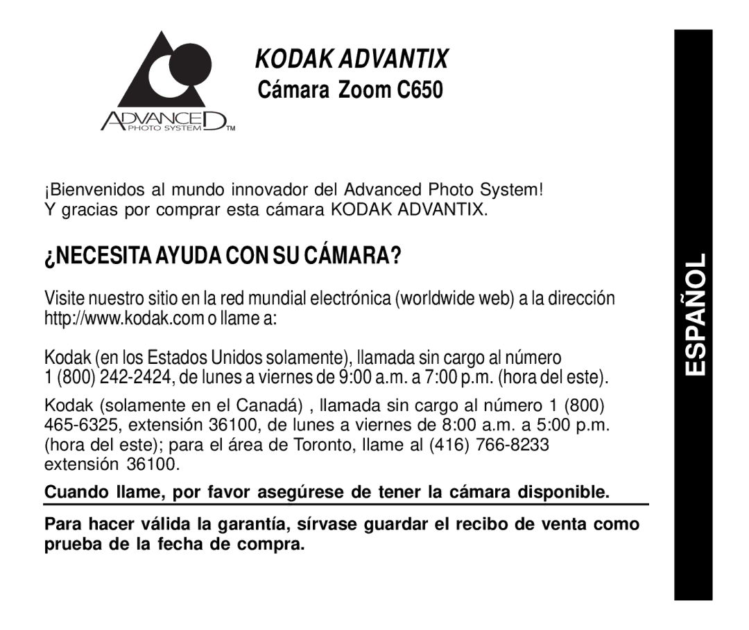 Kodak manual Cámara Zoom C650, ¿NECESITA Ayuda CON SU CÁMARA? 