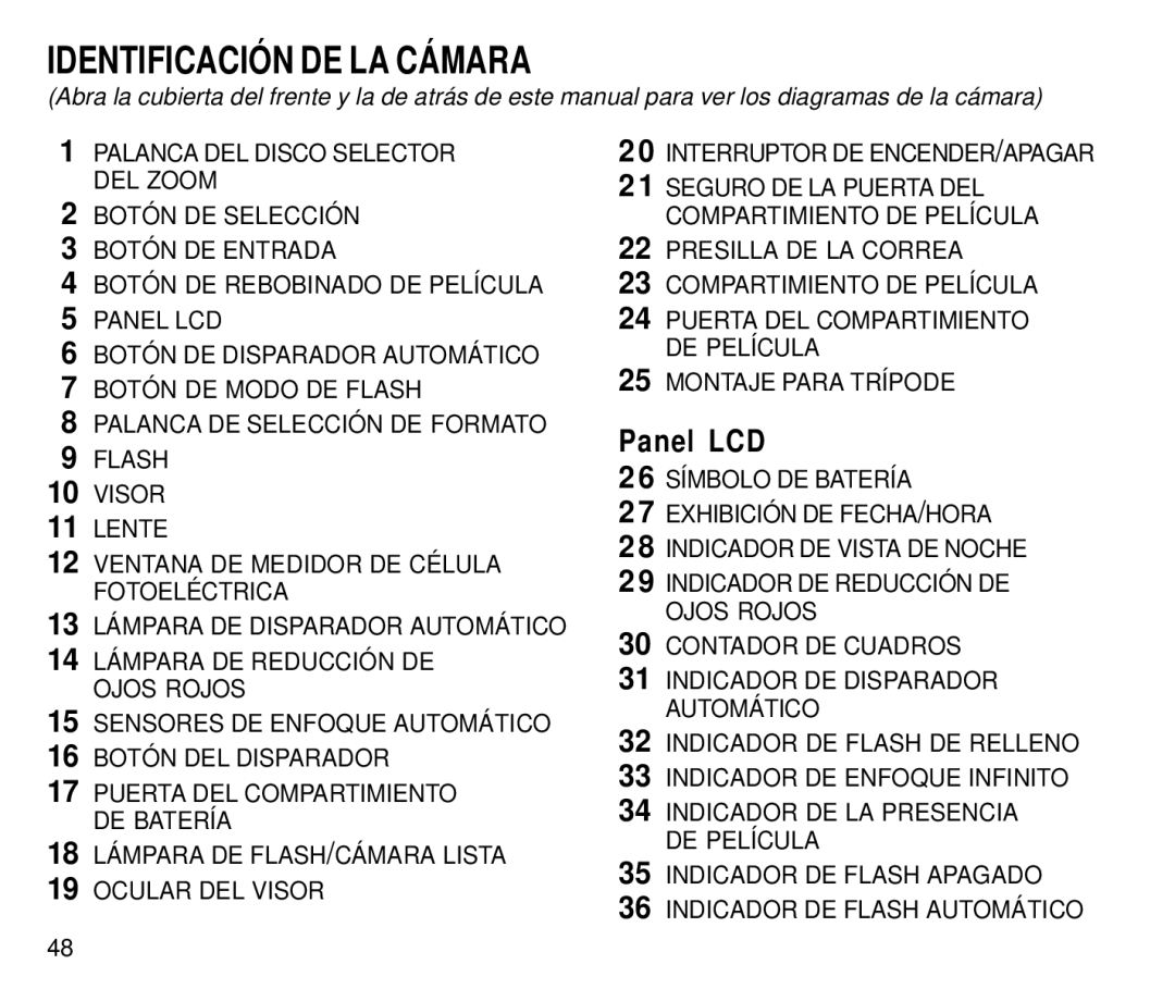 Kodak C650 manual Identificación DE LA Cámara, Panel LCD 