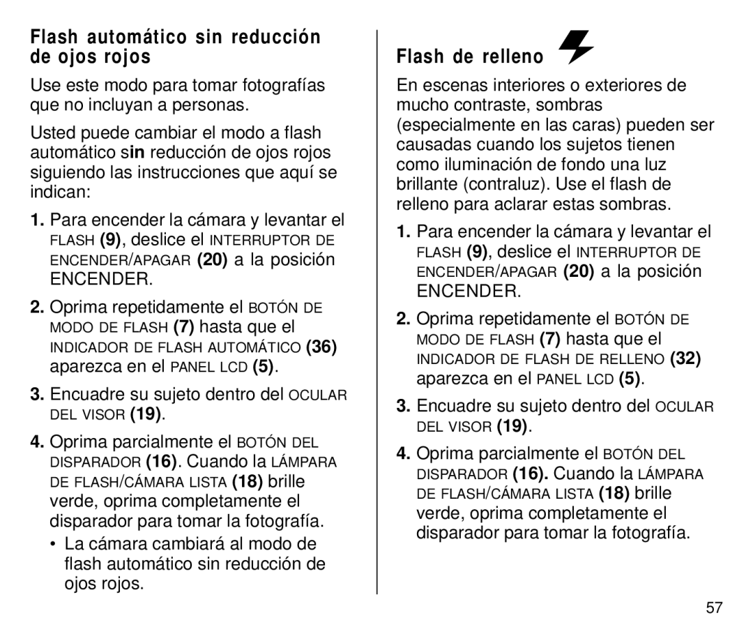 Kodak C650 manual Flash automático sin reducción de ojos rojos, Flash de relleno 