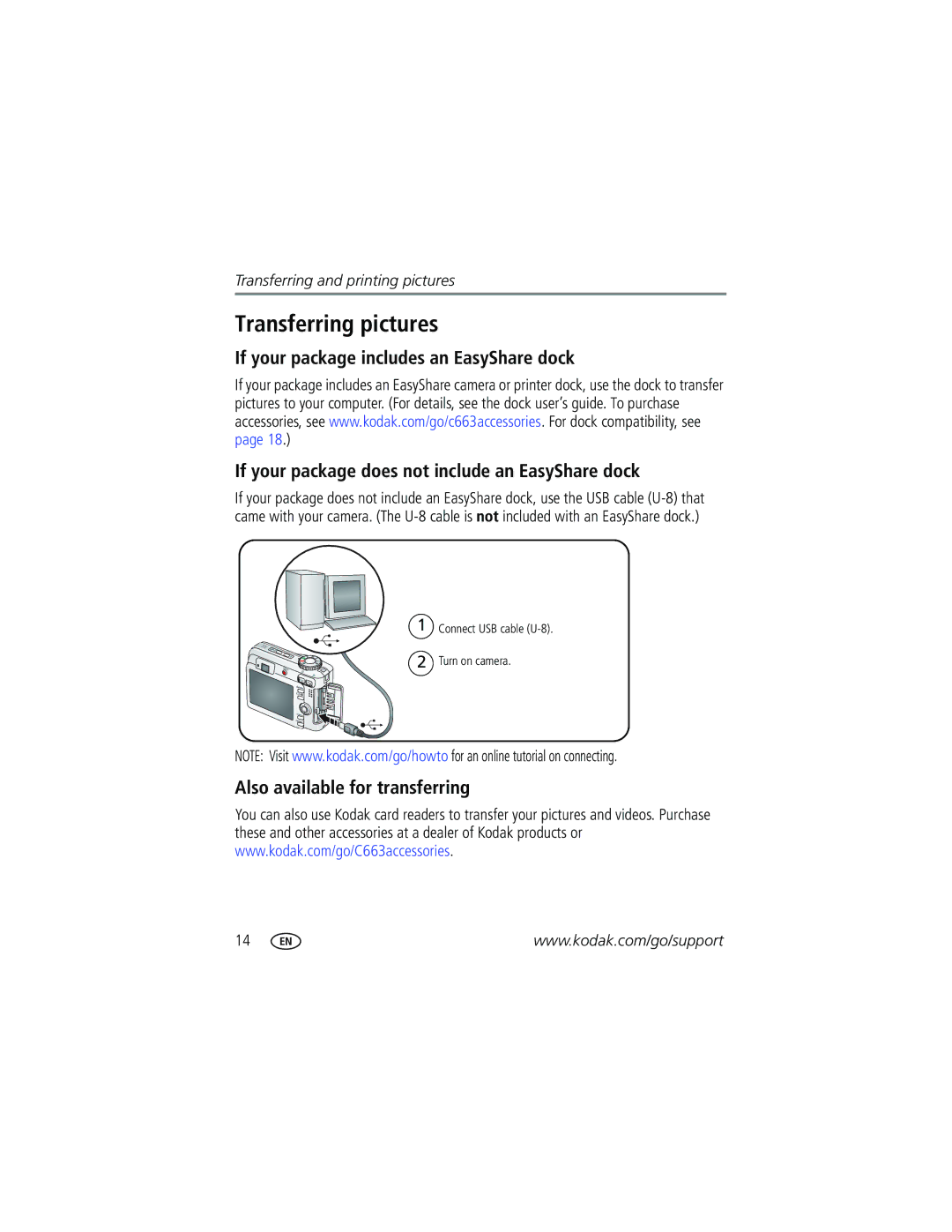 Kodak C663 manual Transferring pictures, Also available for transferring 