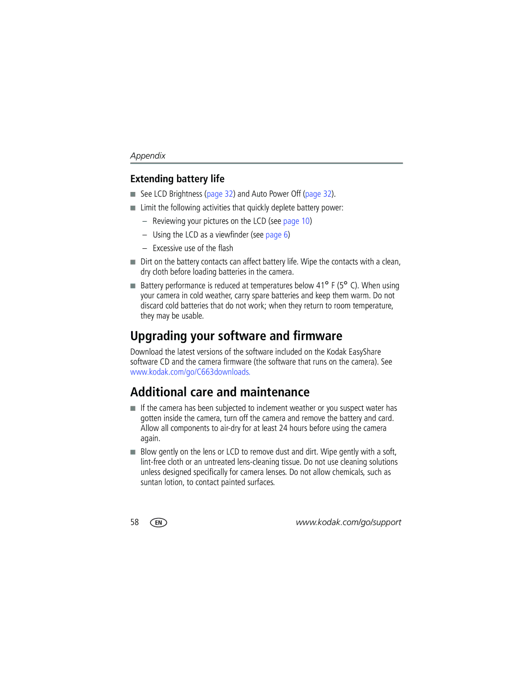 Kodak C663 manual Extending battery life 