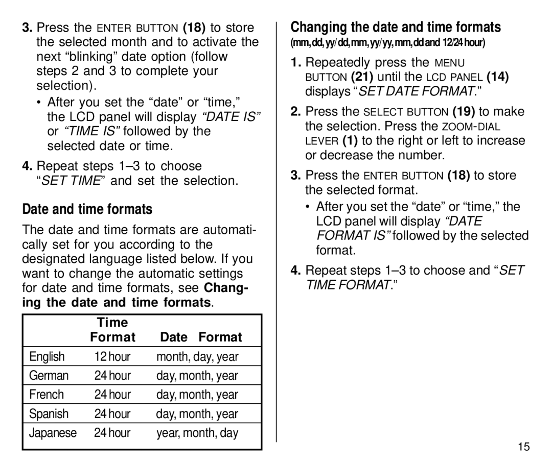 Kodak C700 manual Date and time formats, Changing the date and time formats, Time, Date Format 