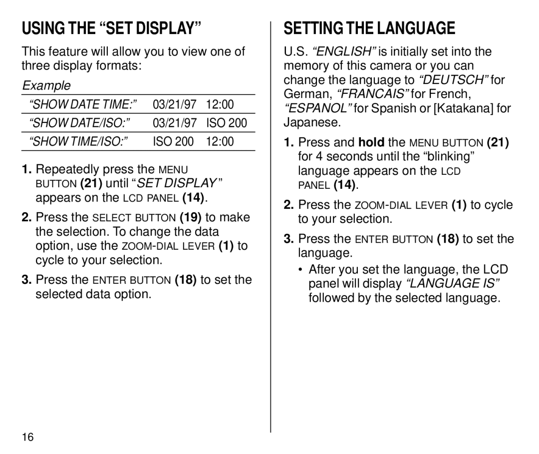 Kodak C700 manual Using the SET Display, Setting the Language 