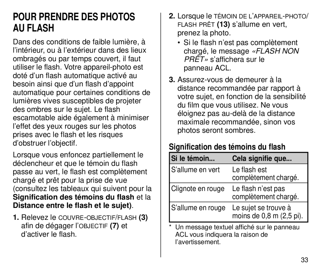 Kodak C700 manual Pour Prendre DES Photos AU Flash, Signification des témoins du flash, Si le témoin Cela signifie que 