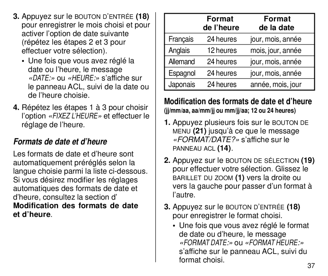 Kodak C700 manual Modification des formats de date et d’heure Format 