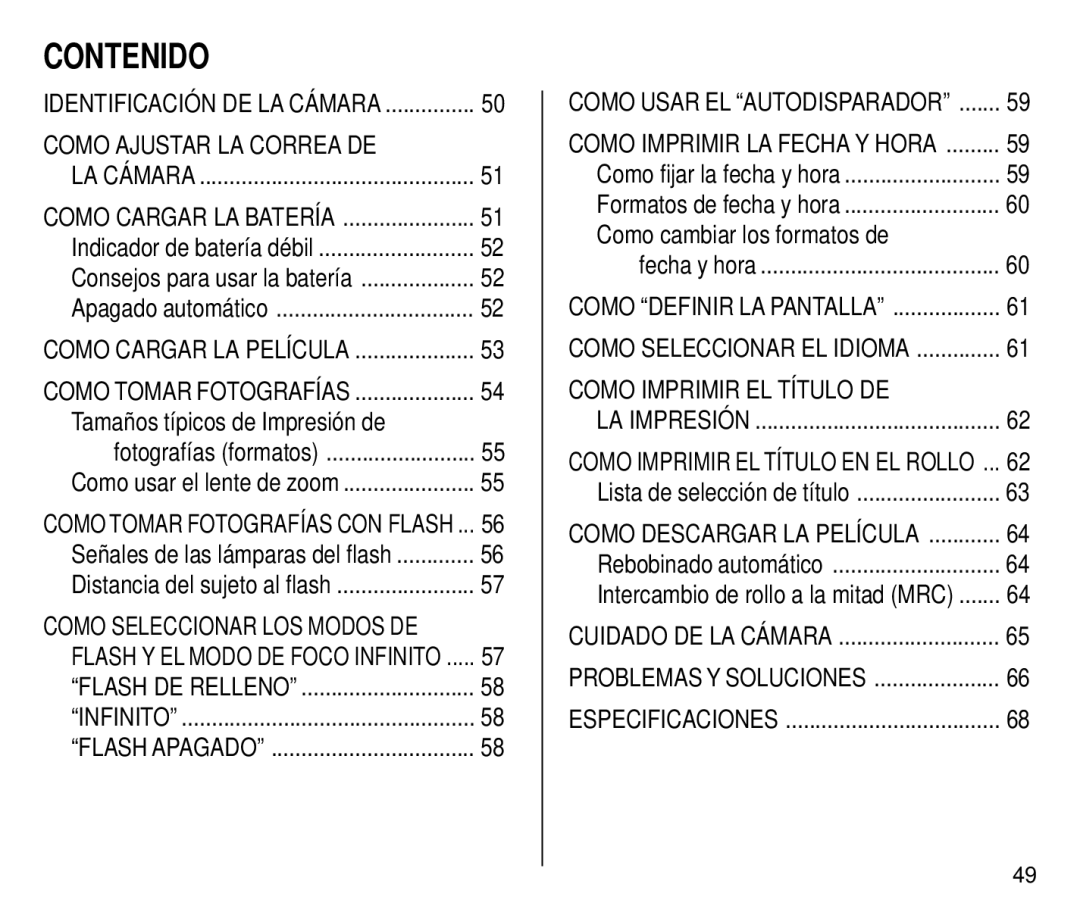 Kodak C700 manual Contenido, Tamaños típicos de Impresión de, Como cambiar los formatos de 