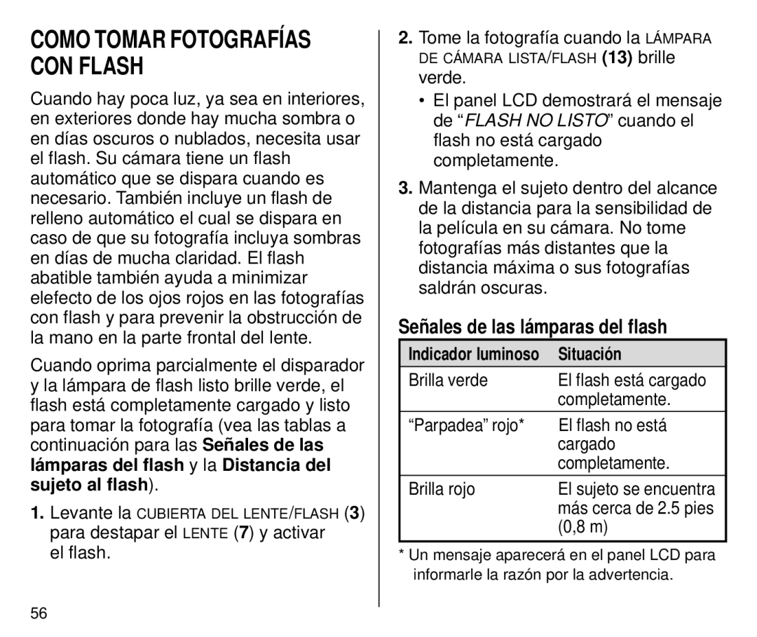 Kodak C700 manual Señales de las lámparas del flash, Situación, Brilla verde, Completamente 