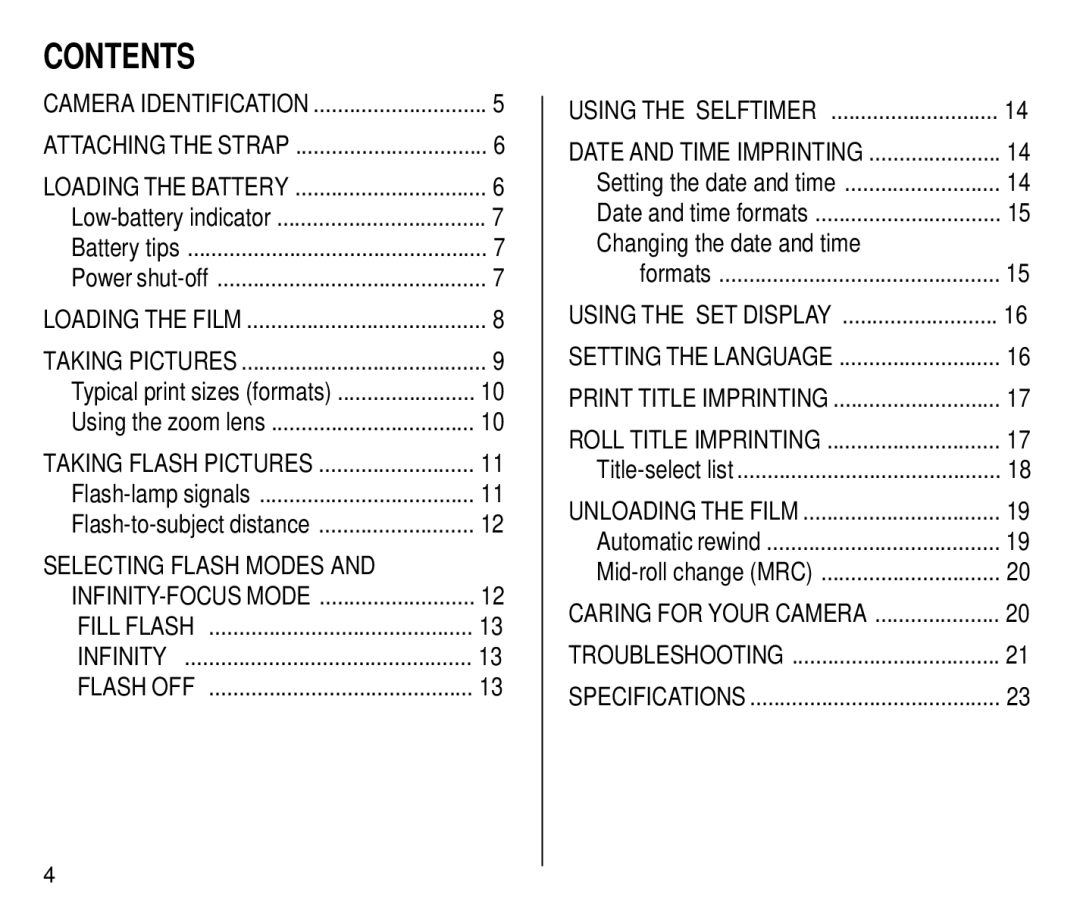 Kodak C700 manual Contents 