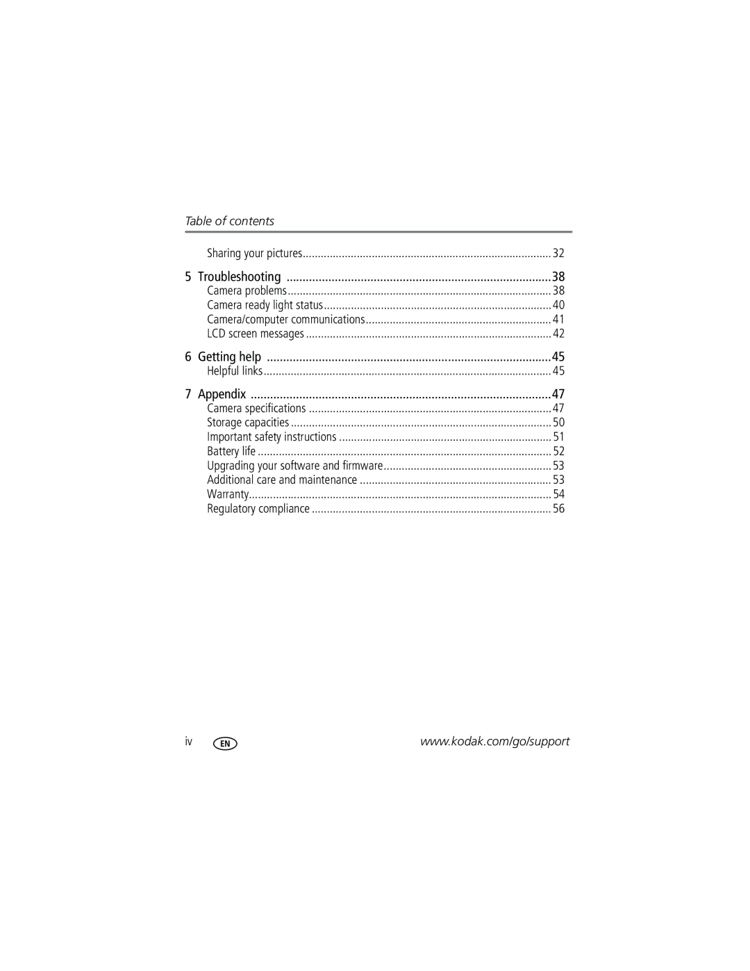 Kodak C703, C743 manual Table of contents 