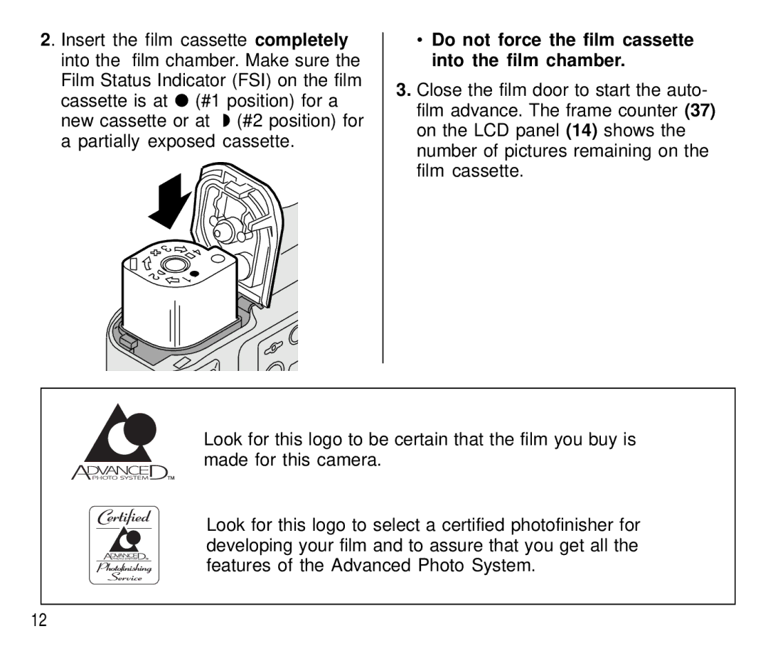 Kodak C750 manual Do not force the film cassette into the film chamber 