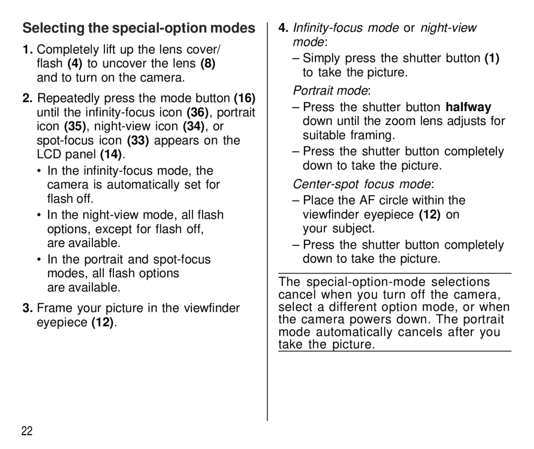 Kodak C750 manual Selecting the special-option modes, Portrait mode 