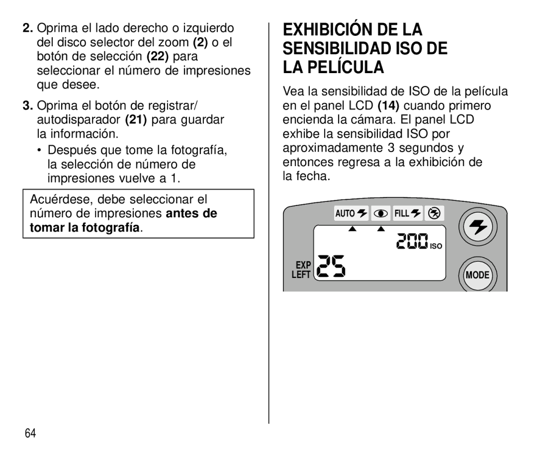 Kodak C750 manual Exhibición DE LA Sensibilidad ISO DE LA Película 