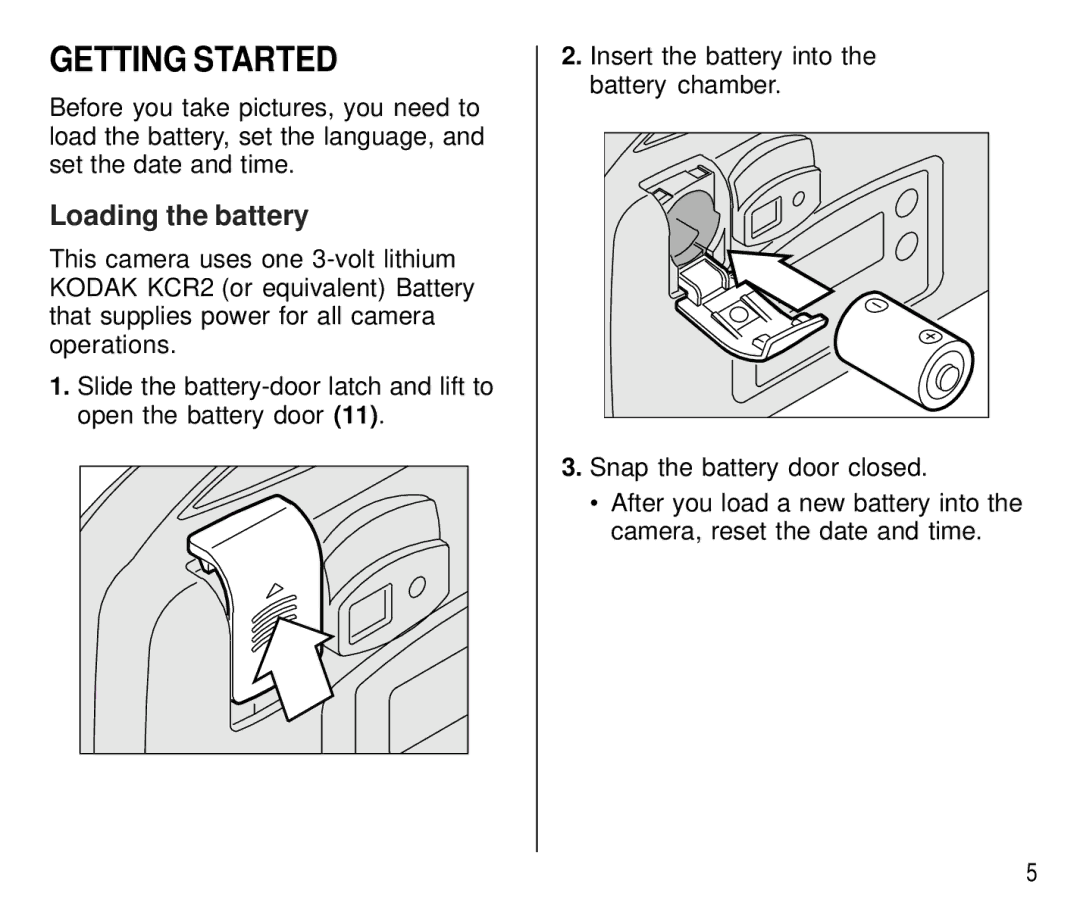 Kodak C750 manual Getting Started, Loading the battery 