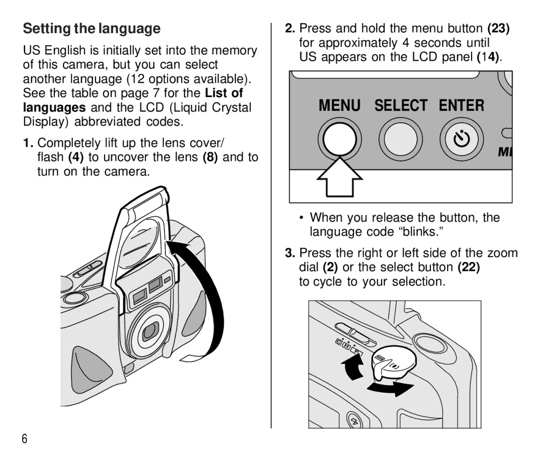 Kodak C750 manual Menu Select Enter, Setting the language 