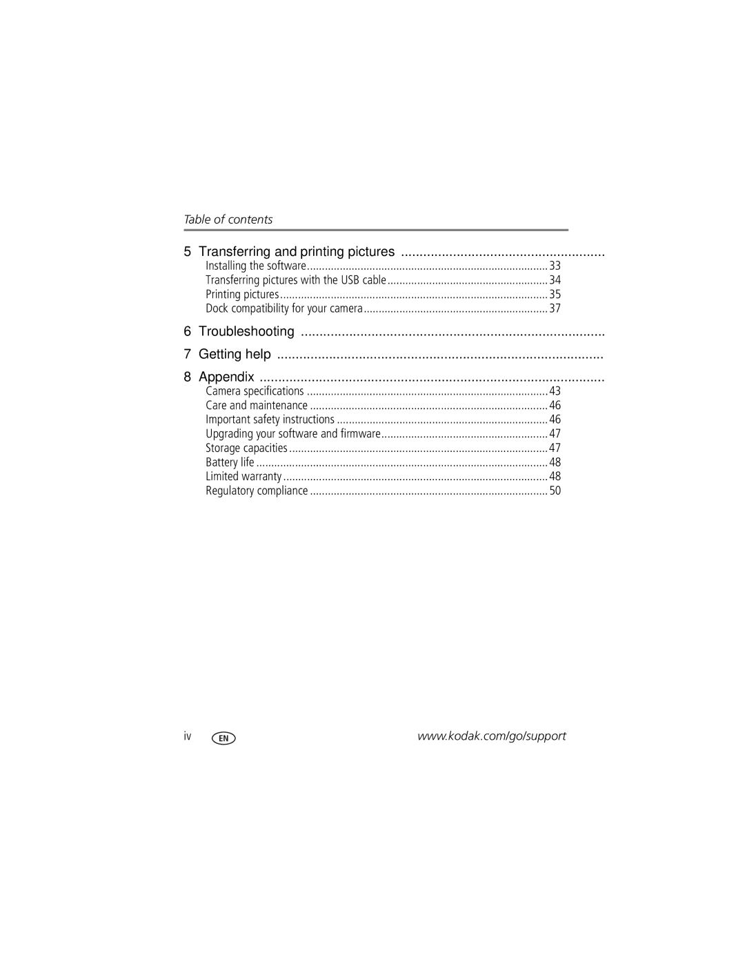 Kodak C763 manual Table of contents 