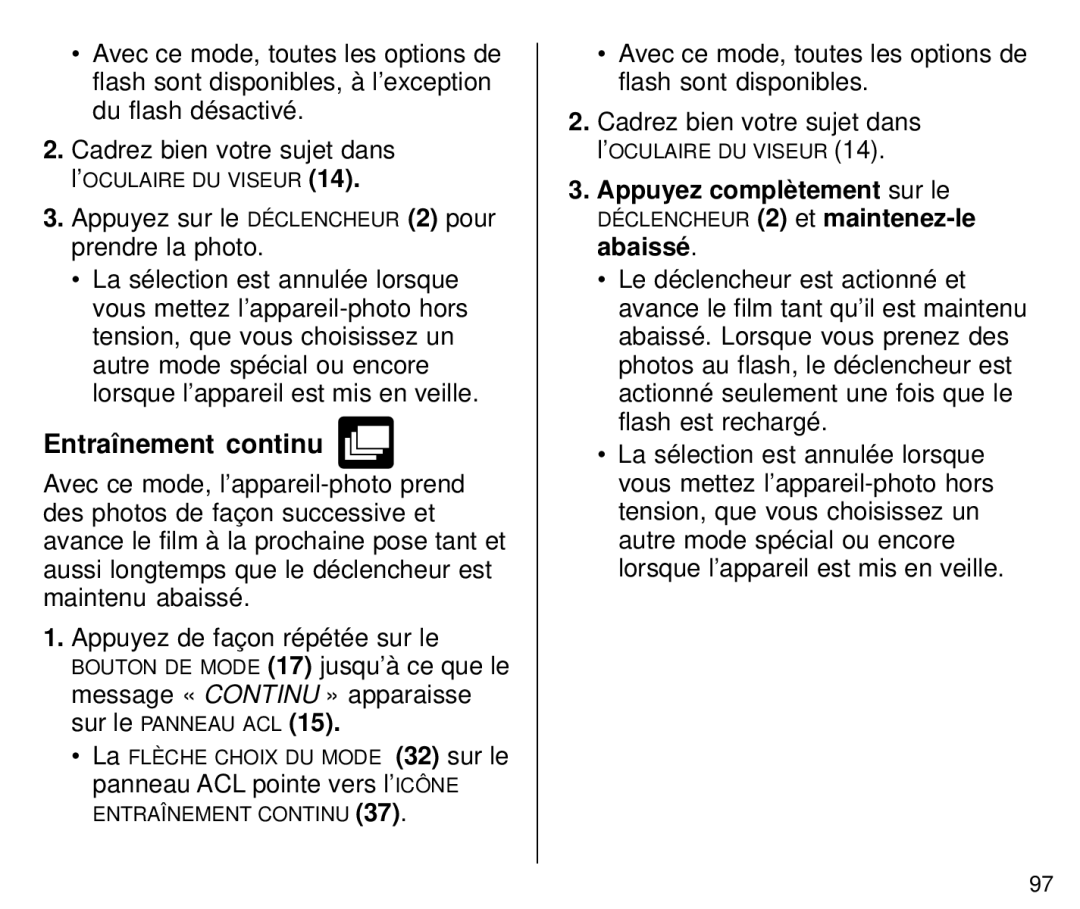 Kodak C800 manual Entraînement continu 