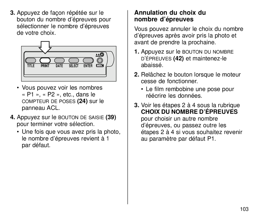 Kodak C800 manual Vous pouvez voir les nombres « P1 », « P2 », etc., dans le, Annulation du choix du nombre d’épreuves 